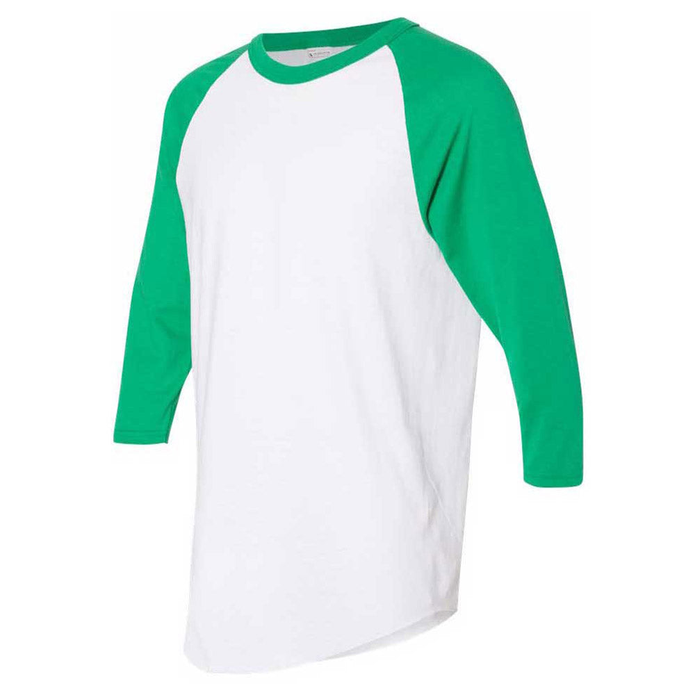 Augusta Sportswear Men's White/Kelly Three-Quarter Raglan Sleeve Baseball Jersey