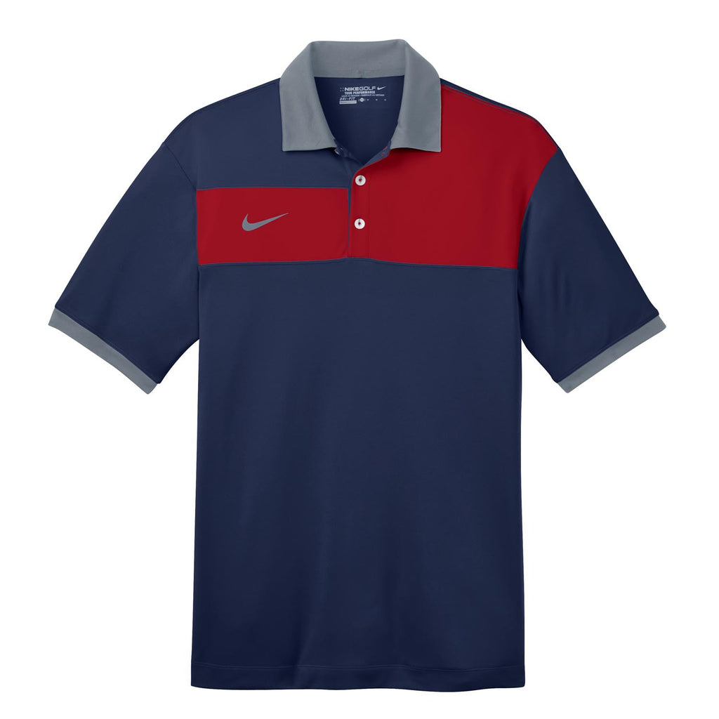 Nike Men's Sport Navy/Red Dri-FIT S/S Colorblock Polo