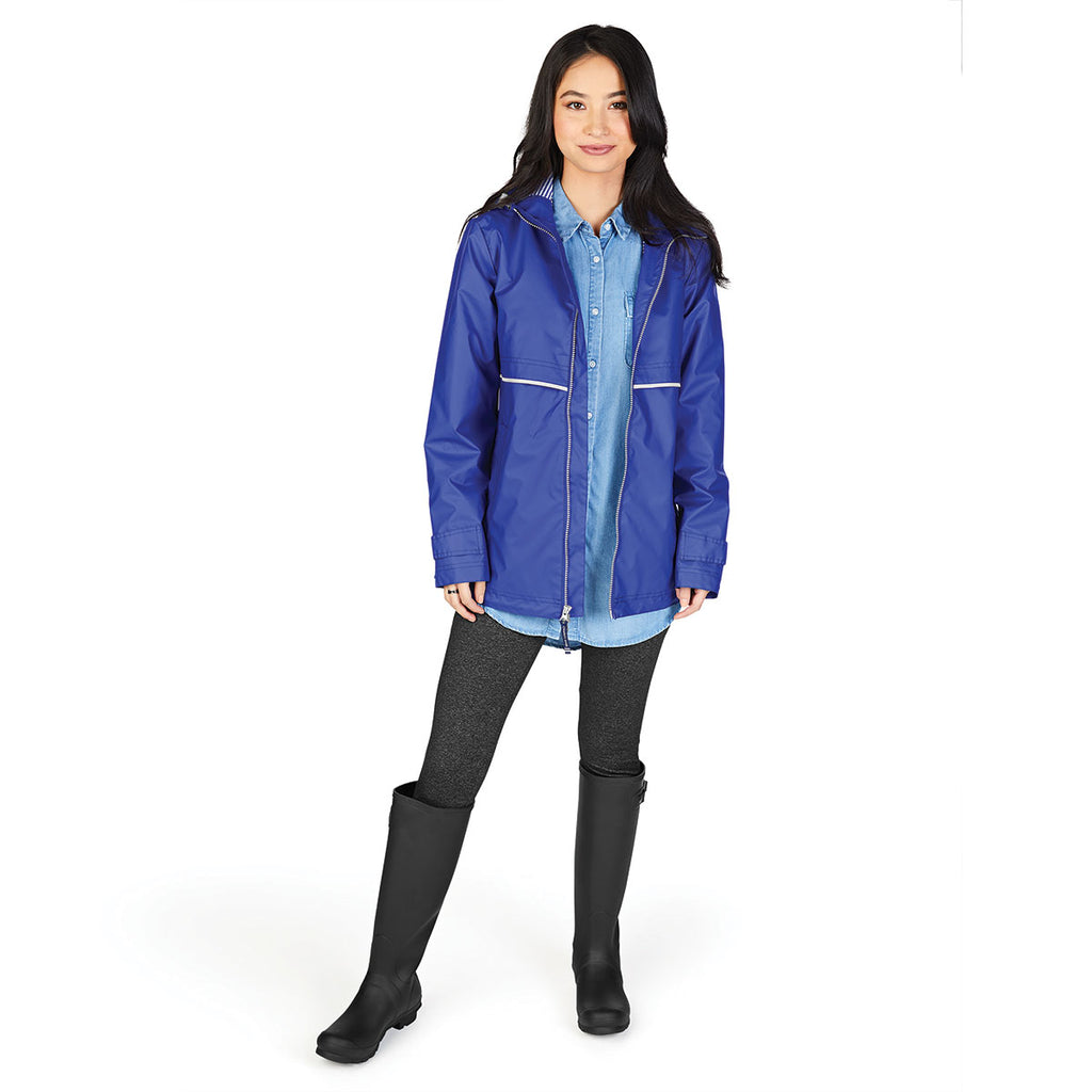 Charles River Women's Royal/Stripe New Englander Rain Jacket with Print Lining