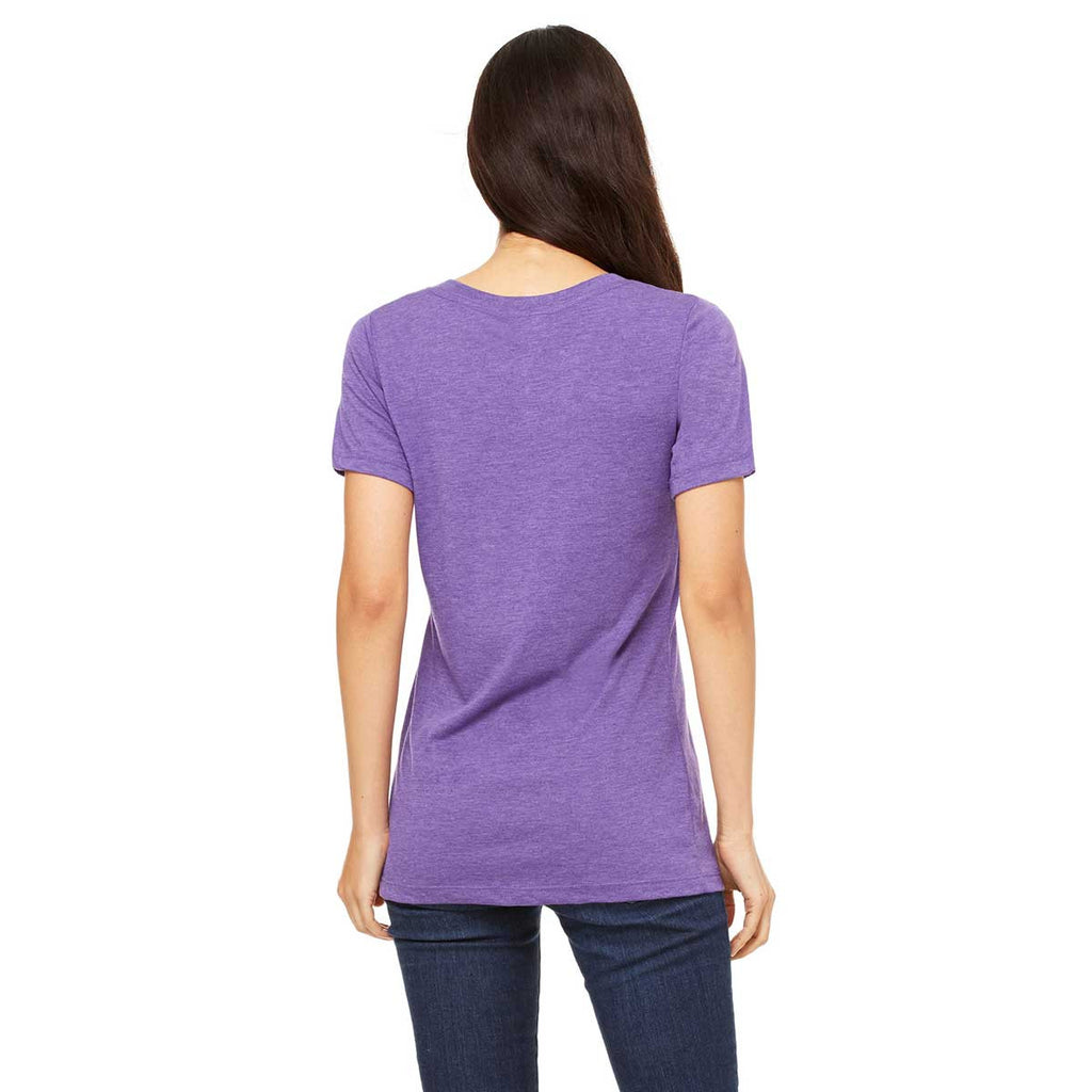 Bella + Canvas Women's Purple Triblend Relaxed Jersey Short-Sleeve V-Neck T-Shirt