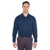 UltraClub Men's Navy Cool & Dry Long-Sleeve Mesh Pique Polo