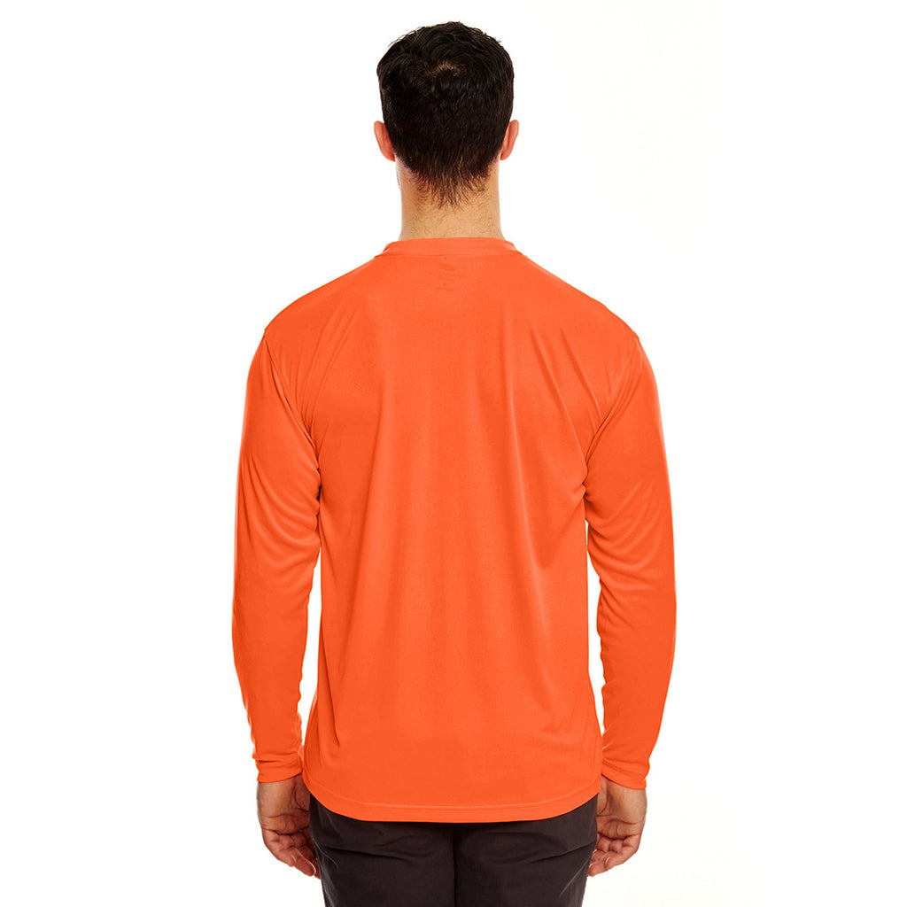 UltraClub Men's Bright Orange Cool & Dry Sport Long-Sleeve Performance Interlock T-Shirt