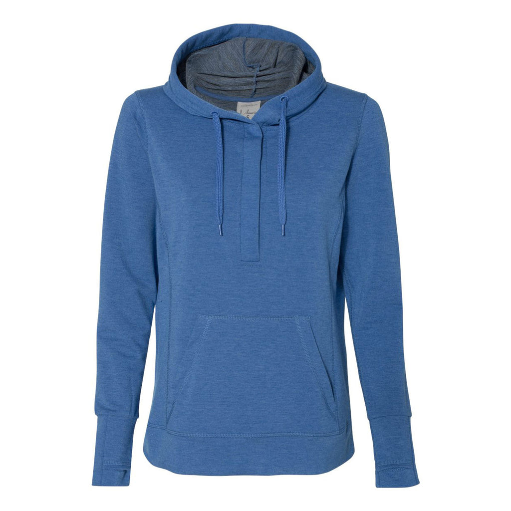 J. America Women's Royal Heather Omega Stretch Terry Snap Placket Hooded Pullover
