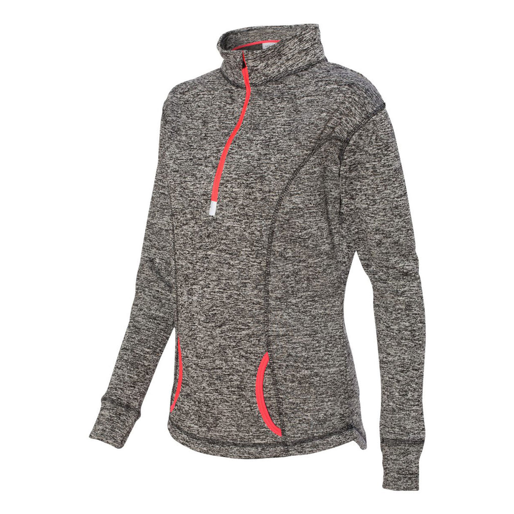 J. America Women's Charcoal Fleck/Fire Coral Cosmic Fleece Quarter-Zip Pullover