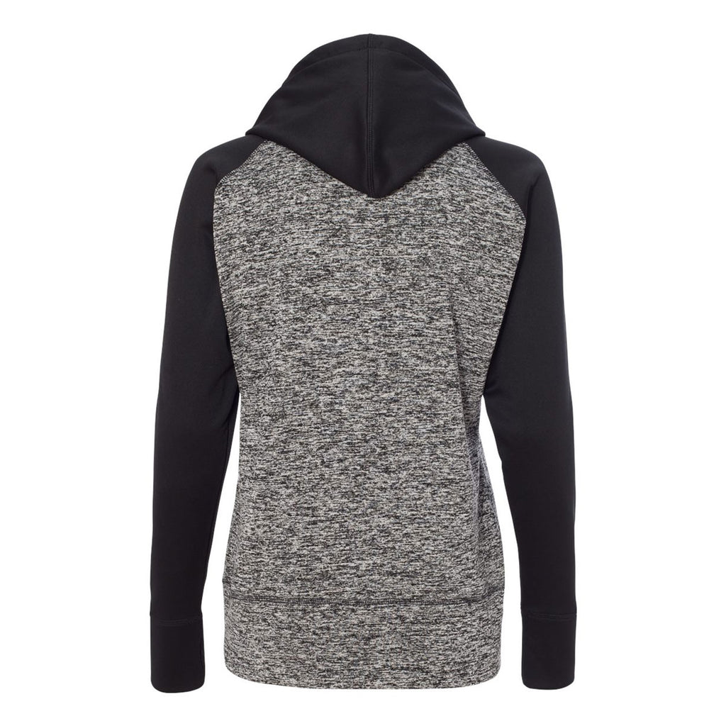 J. America Women's Charcoal Fleck/Black Colorblock Cosmic Fleece Hooded Pullover Sweatshirt