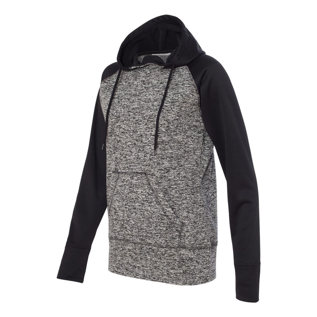 J. America Women's Charcoal Fleck/Black Colorblock Cosmic Fleece Hooded Pullover Sweatshirt