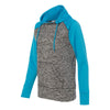 J. America Women's Charcoal Fleck/Electric Blue Colorblock Cosmic Fleece Hooded Pullover Sweatshirt