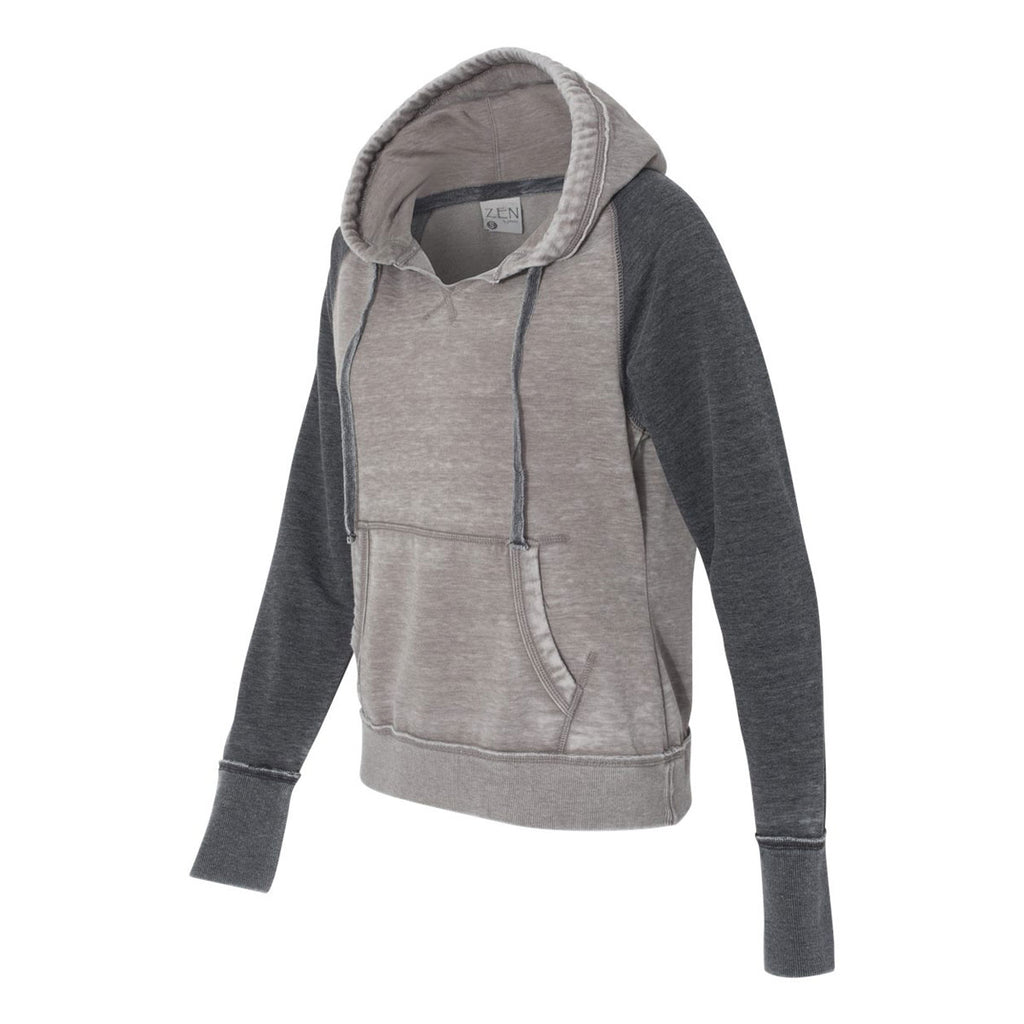 J. America Women's Cement/Dark Smoke Zen Fleece Raglan Hooded Sweatshirt