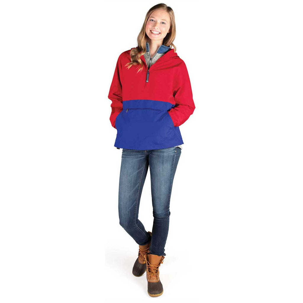 Charles River Unisex Red/Royal Color Blocked Pack-N-Go Pullover