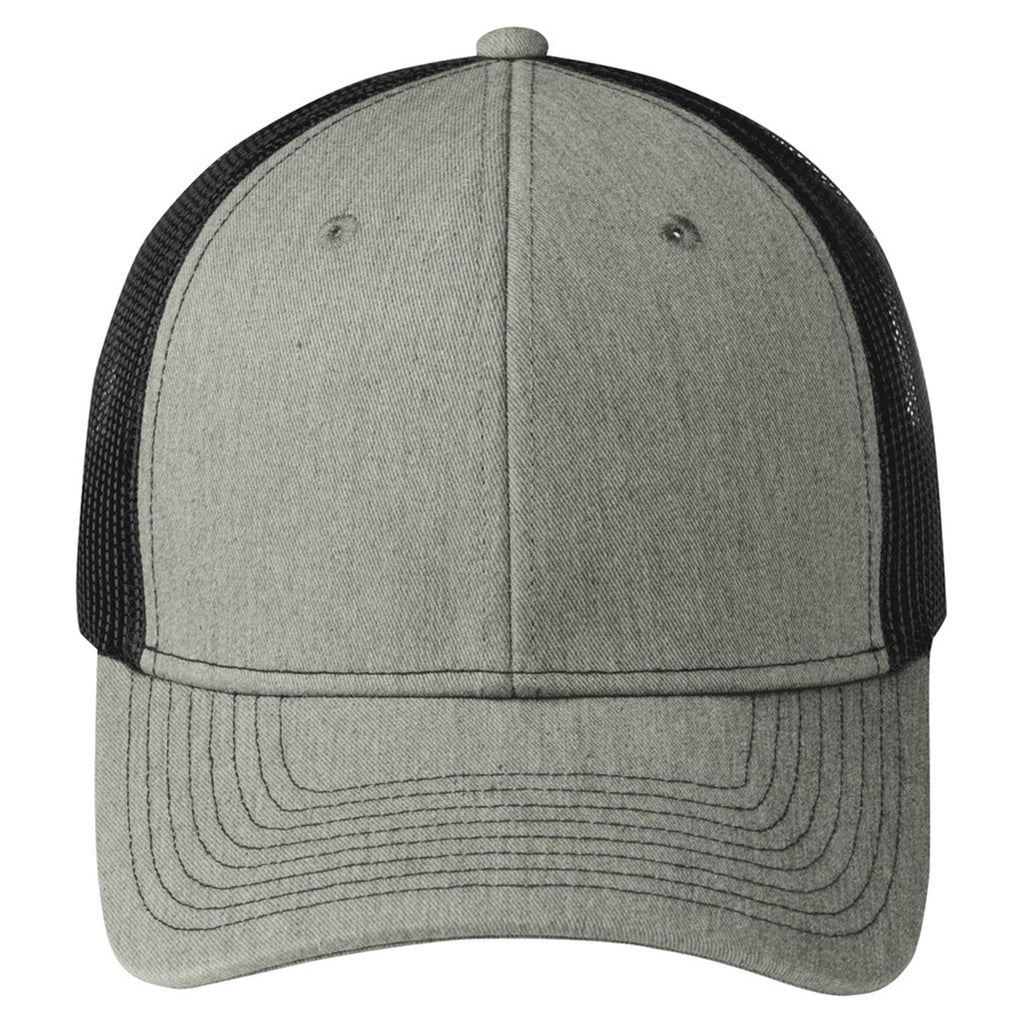 Port Authority Heather Grey/Black Snapback Trucker Cap