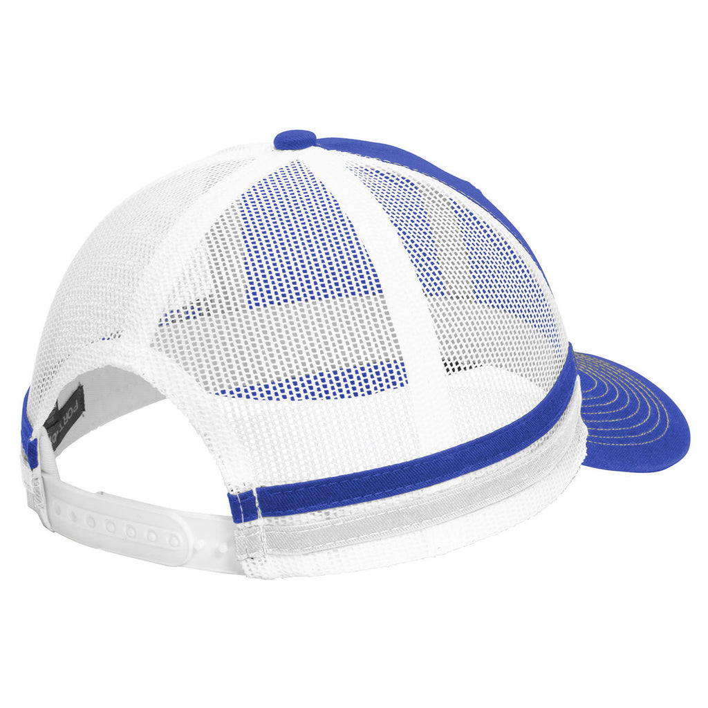 Port Authority Patriot Blue/White Two-Stripe Snapback Trucker Cap