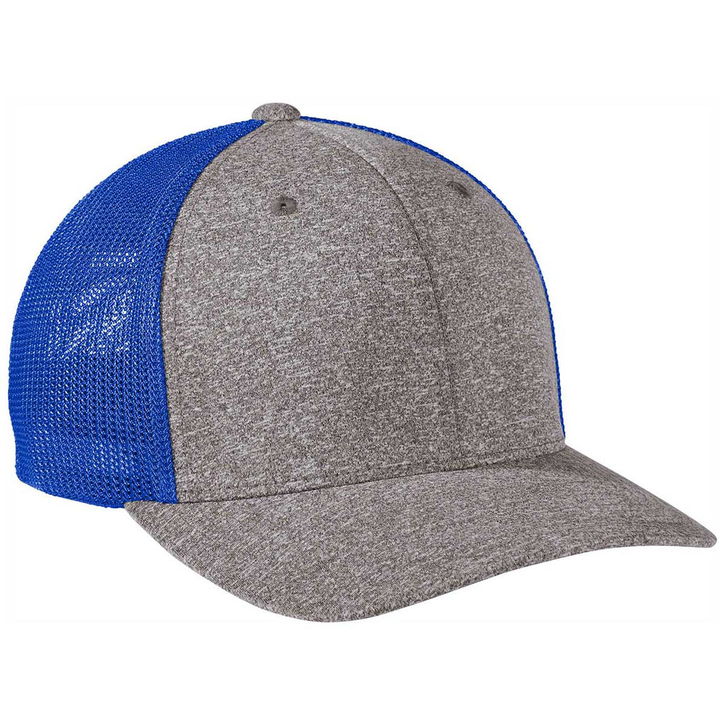 Port Authority True Royal/Grey Heather Flexfit Melange Trucker Mesh Back Cap