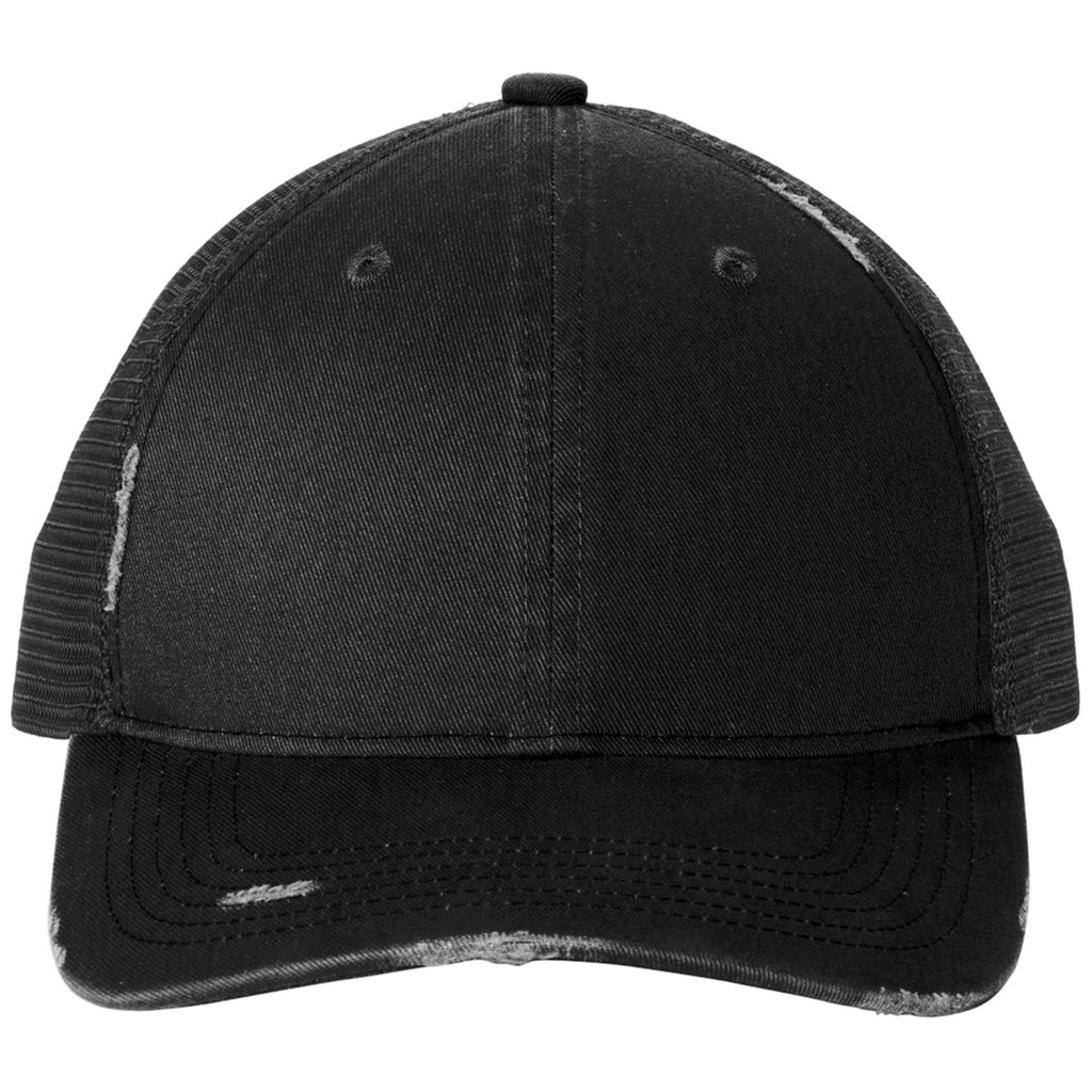 Port Authority Black/ Black Distressed Mesh Back Cap