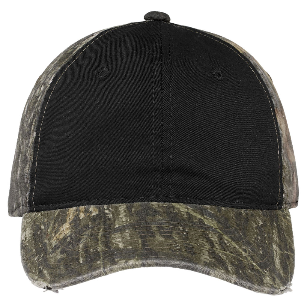 Port Authority Mossy Oak New Break-Up/Black Camo Cap with Contrast Front Panel