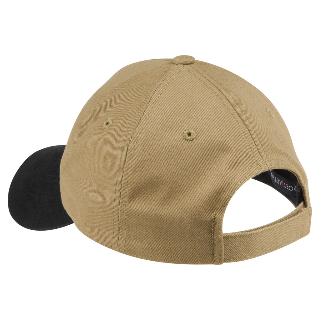 Port Authority Khaki/Black Two-Tone Brushed Twill Cap