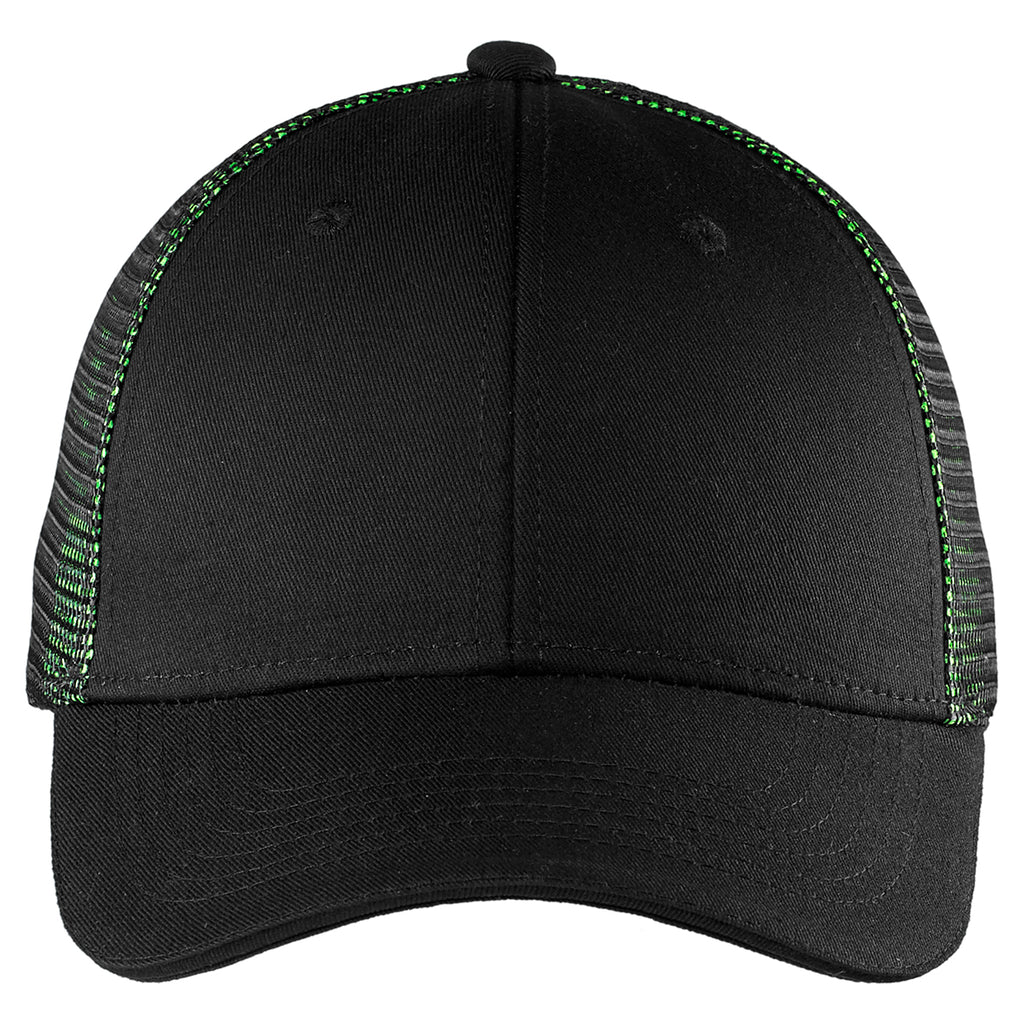 Port Authority Black/ Shock Green Double Mesh Snapback Sandwich Bill Cap