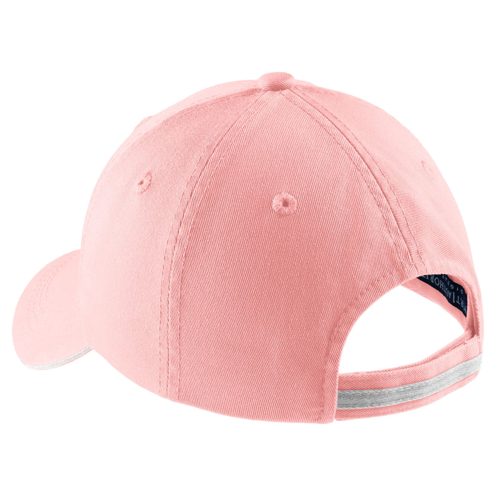 Port Authority Light Pink/White Sandwich Bill Cap with Striped Closure