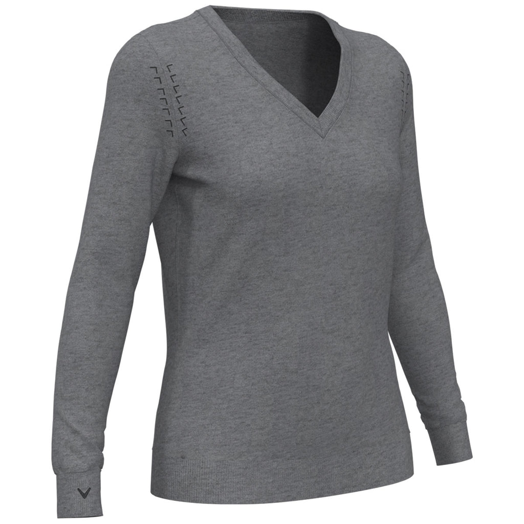 Callaway Women's Steel Heather Merino Wool Blend V-Neck Sweater