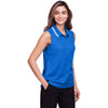 Devon & Jones Women's French Blue/White CrownLux Performance Plaited Tipped Sleeveless Polo