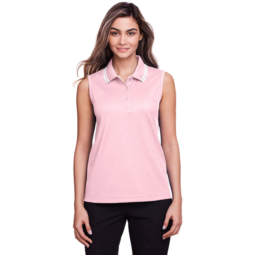 Devon & Jones Women's Pink/White CrownLux Performance Plaited Tipped Sleeveless Polo