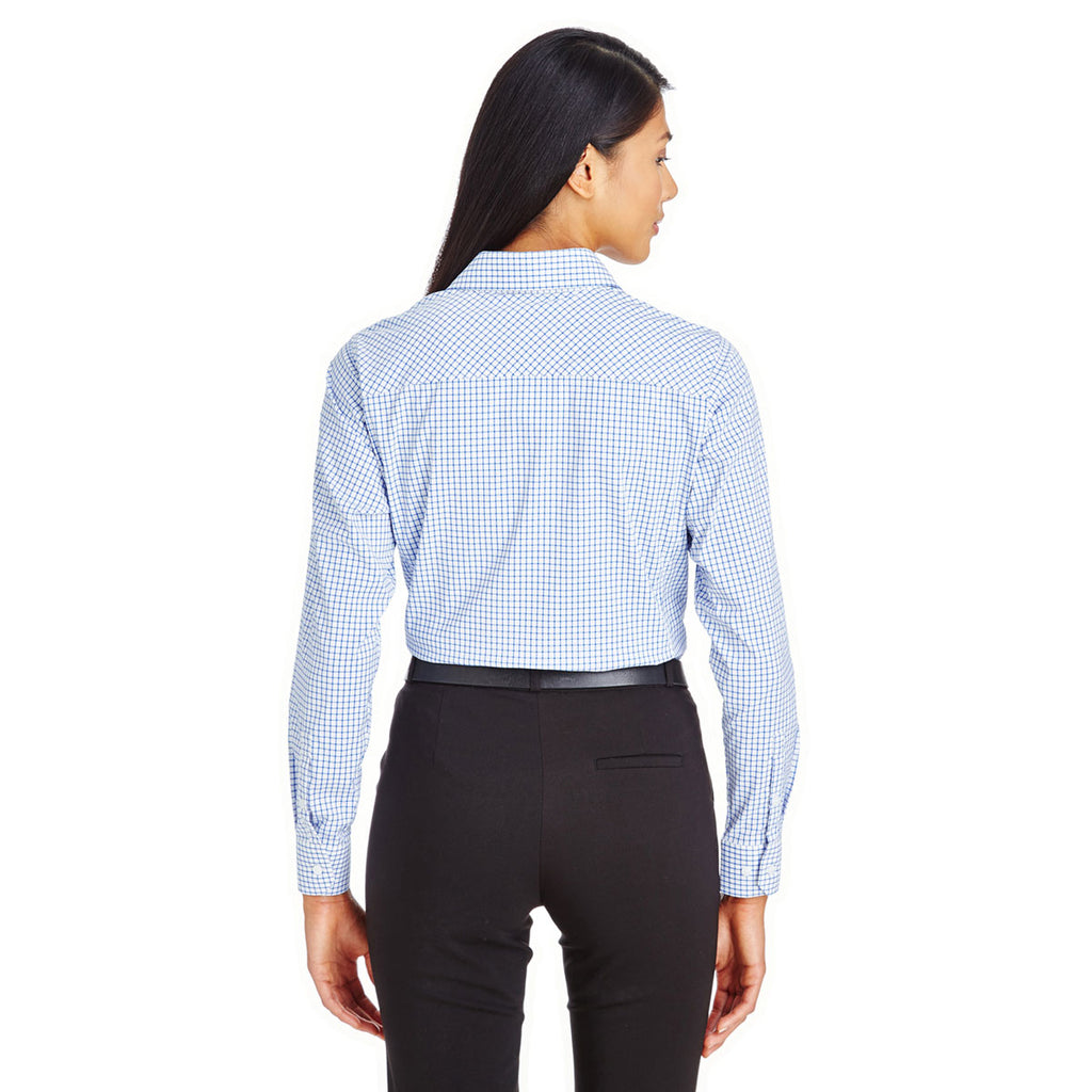 Devon & Jones Women's French Blue/White CrownLux Performance Micro Windowpane Shirt