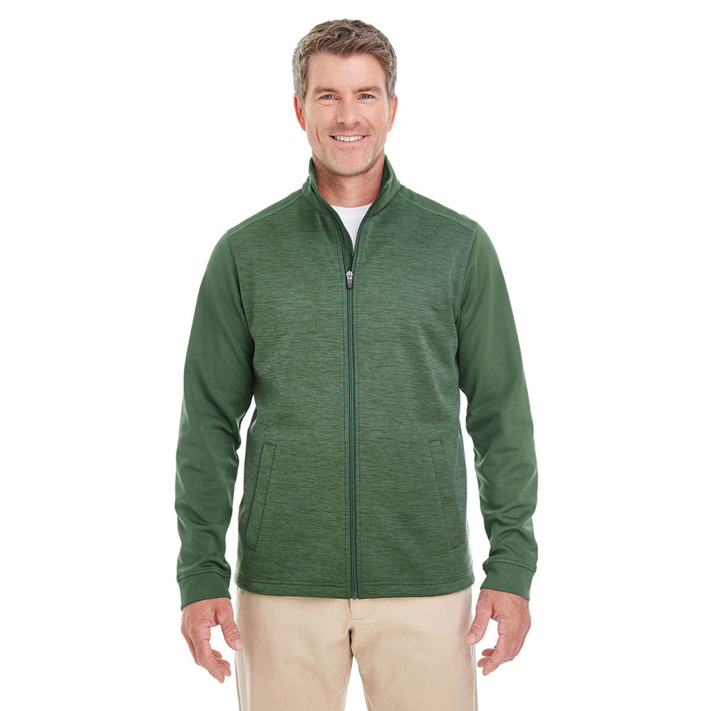 Devon & Jones Men's Forest/Forest Heather Newbury Colorblock Melange Fleece Full-zip