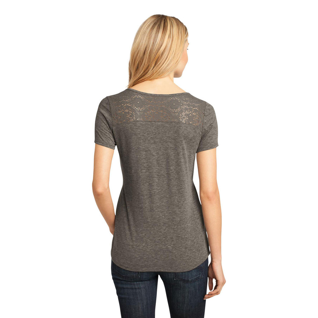 District Made Women's Chocolate Heather Tri-Blend Lace Tee