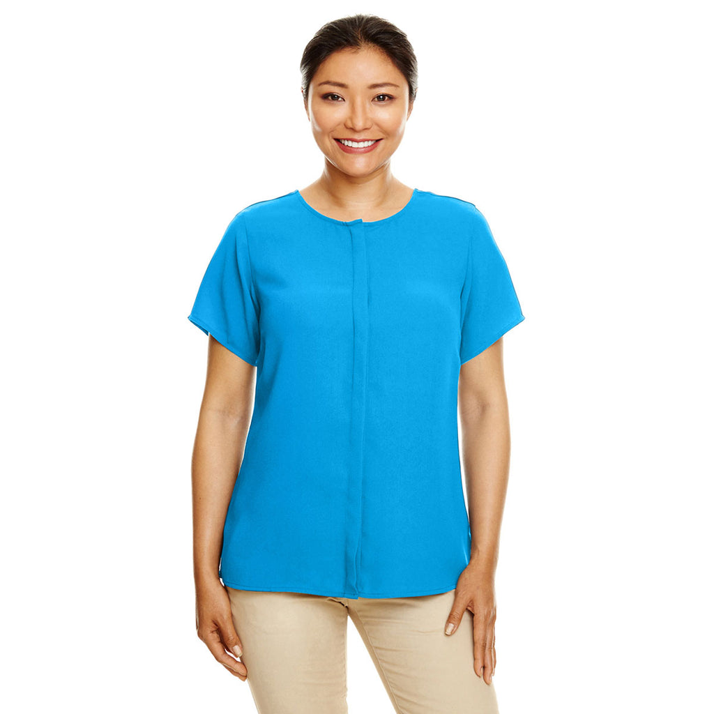 Devon & Jones Women's Ocean Blue Perfect Fit Short-Sleeve Crepe Blouse