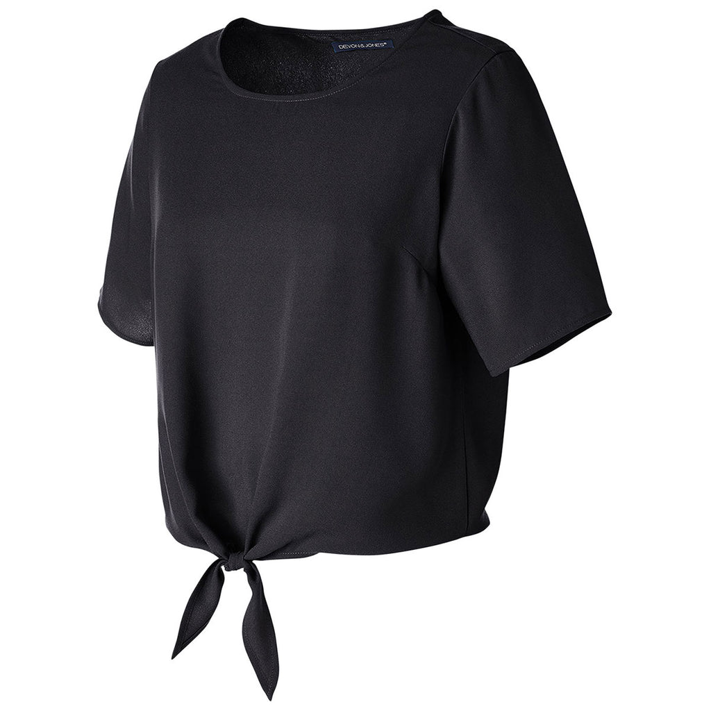 Devon & Jones Women's Black Perfect Fit Tie-Front Blouse