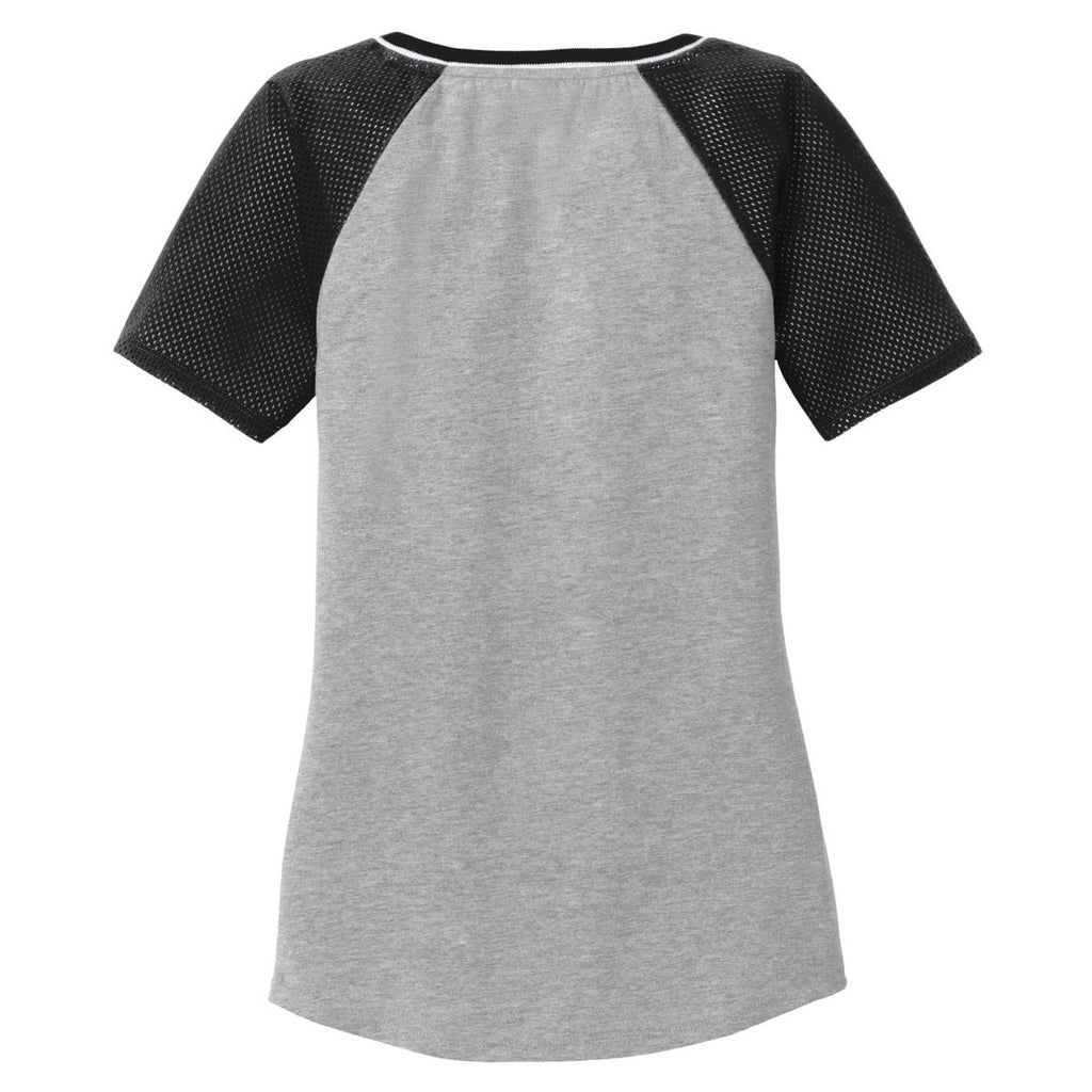 District Women's Black/Light Heather Grey Mesh Sleeve V-Neck Tee