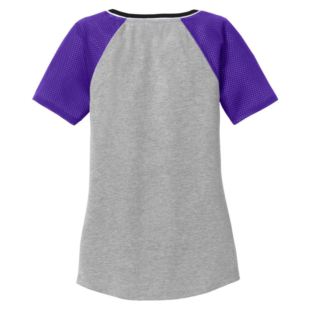 District Women's Purple/Light Heather Grey Mesh Sleeve V-Neck Tee