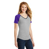 District Women's Purple/Light Heather Grey Mesh Sleeve V-Neck Tee