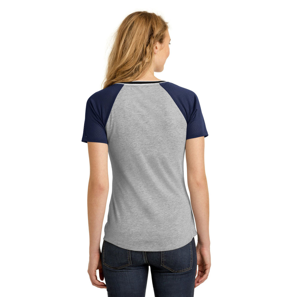 District Women's True Navy/Light Heather Grey Mesh Sleeve V-Neck Tee