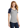 District Women's True Navy/Light Heather Grey Mesh Sleeve V-Neck Tee