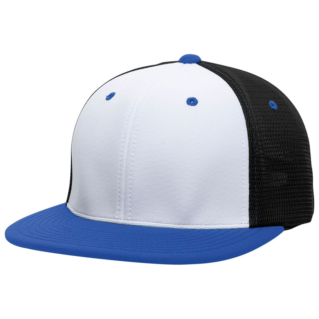 Pacific Headwear White/Black/Royal Premium M2 Performance Trucker FlexFit Cap