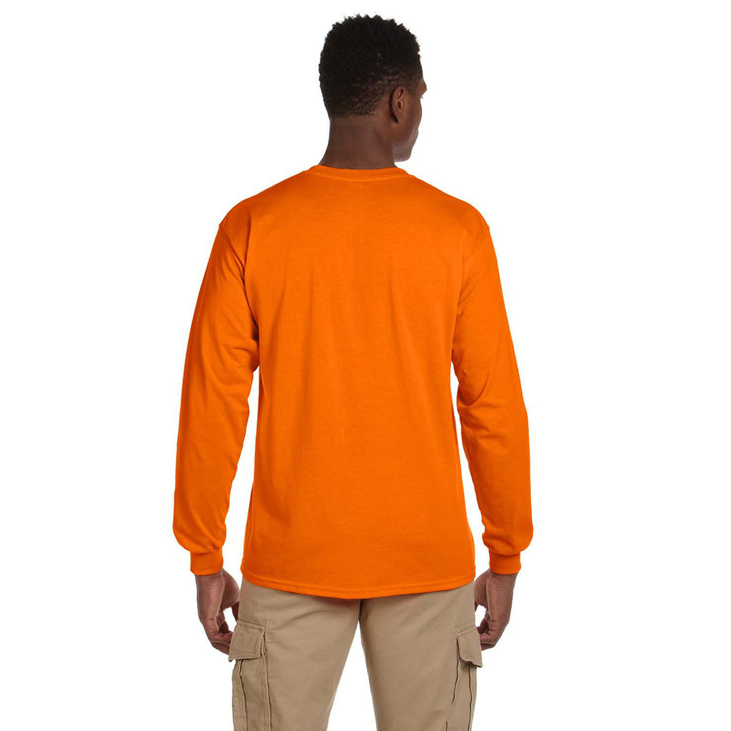 Gildan Men's S Orange Ultra Cotton 6 oz. Long-Sleeve Pocket T-Shirt