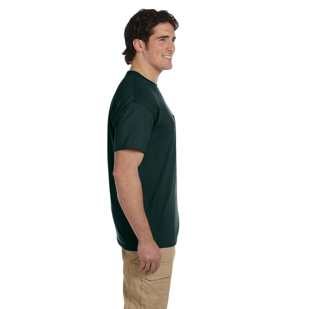 Gildan Unisex Forest Green 5.5 oz. 50/50 Pocket T-Shirt