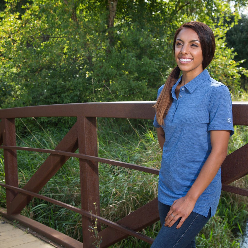 MerchPerks Zusa Women's Vivid Blue/Navy Heather Stripe Polo