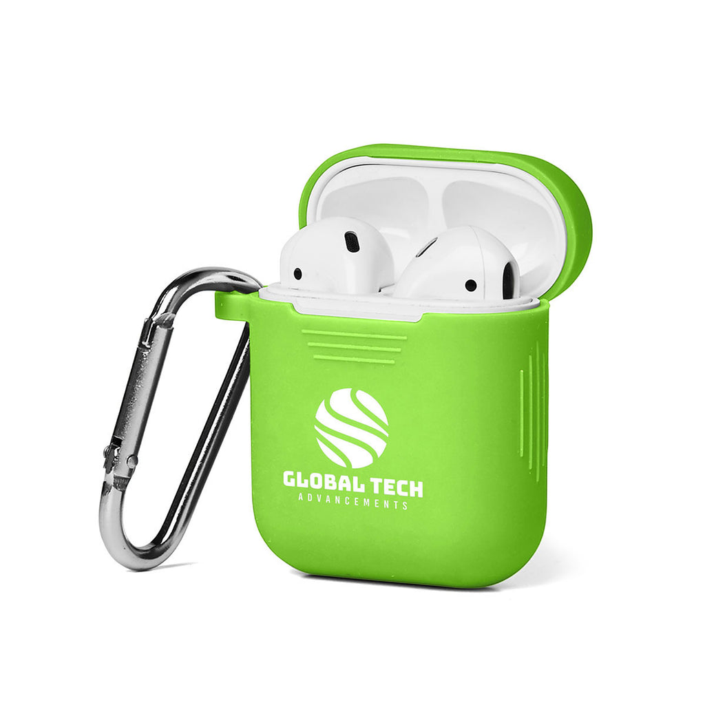 Primeline Lime Green Silicone Earbud Case with Carabiner