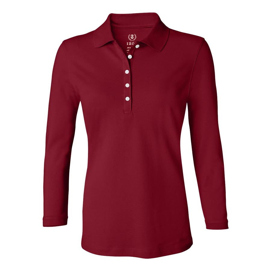IZOD Women's Real Red 3/4 Sleeve Stretch Pique Polo