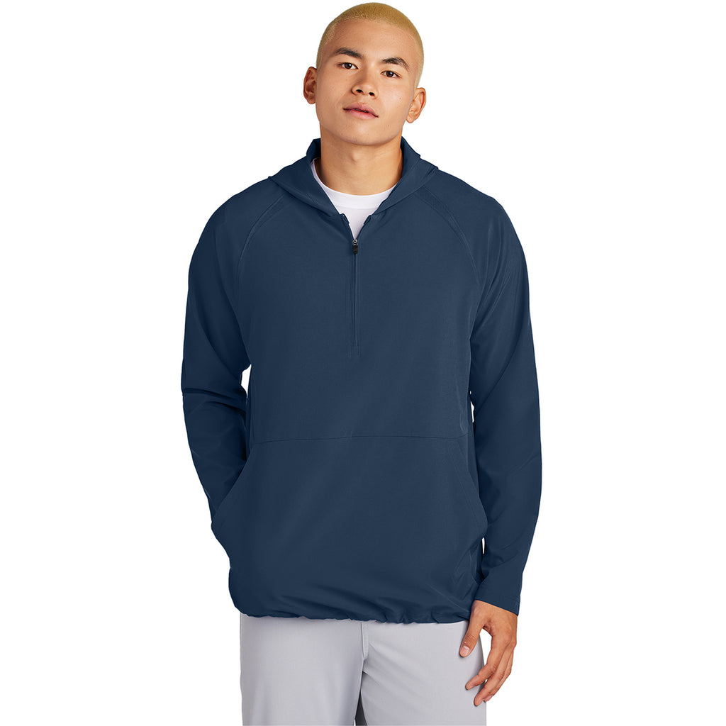 Sport-Tek Men's True Navy Repeat 1/2-Zip Long Sleeve Hooded Jacket