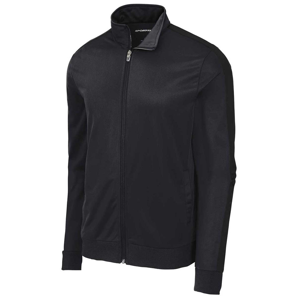 Sport-Tek Men's Black/Black Tricot Track Jacket