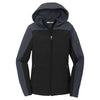 Port Authority Women's Black/Battleship Grey Hooded Core Soft Shell Jacket