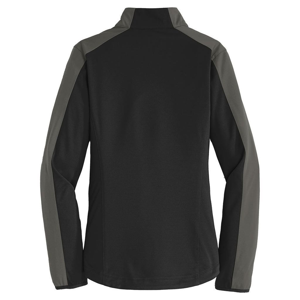 Port Authority Women's Deep Black/Grey Steel Active Colorblock Soft Shell Jacket