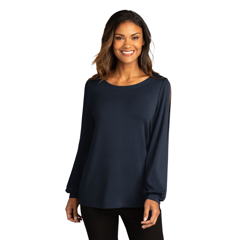 Port Authority Women's River Blue Navy Luxe Knit Jewel Neck Top