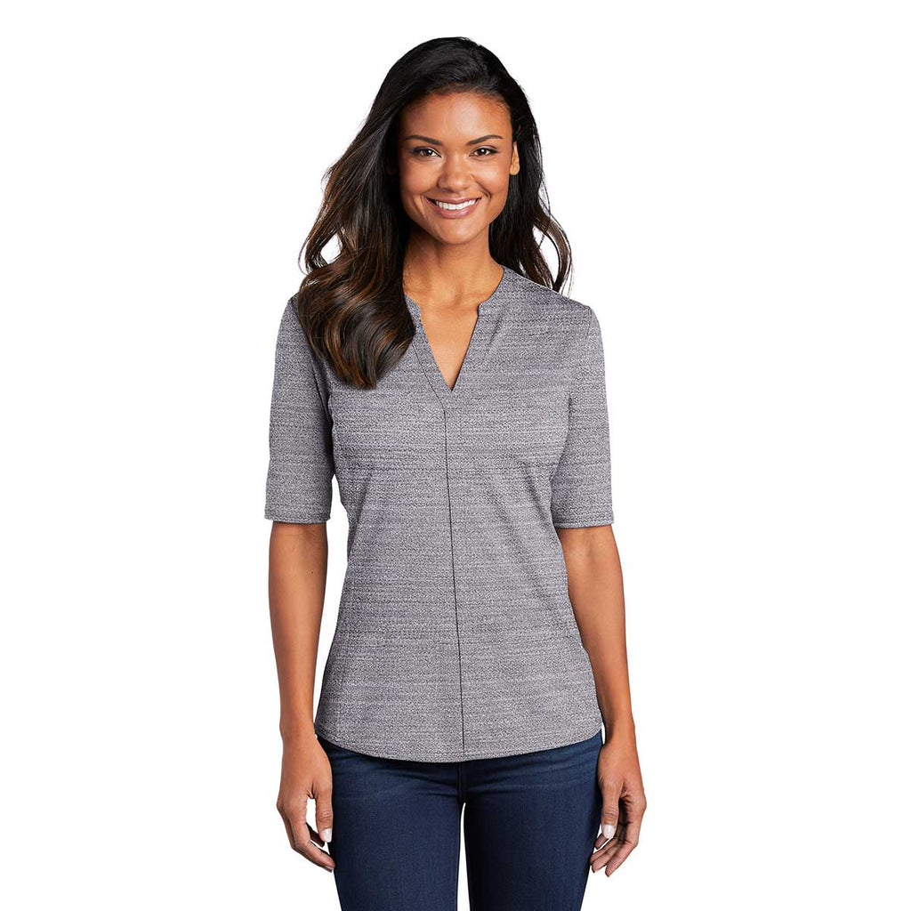 Port Authority Women's Graphite/White Stretch Heather Open Neck Top