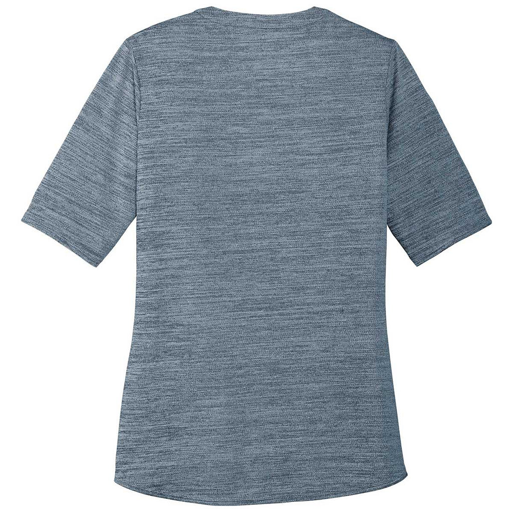 Port Authority Women's Regatta Blue/Gusty Grey Stretch Heather Open Neck Top