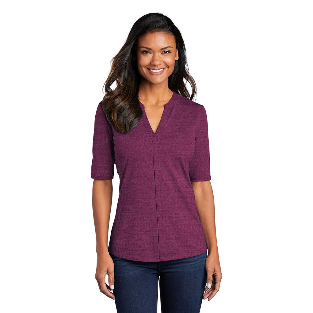 Port Authority Women's Violet Purple/Black Stretch Heather Open Neck Top