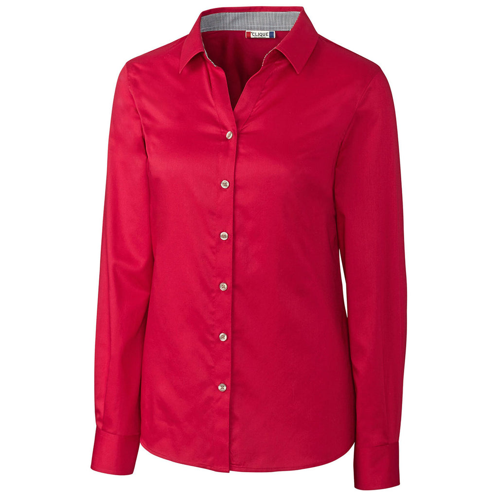 Clique Women's Deep Red Long Sleeve Bergen Stain Resistant Twill
