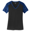 Sport-Tek Women's Black/True Royal CamoHex Colorblock V-Neck Tee